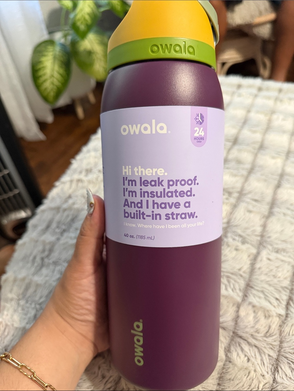 Owala Insulated Water Bottle with Built-In Straw — Purple & Yellow